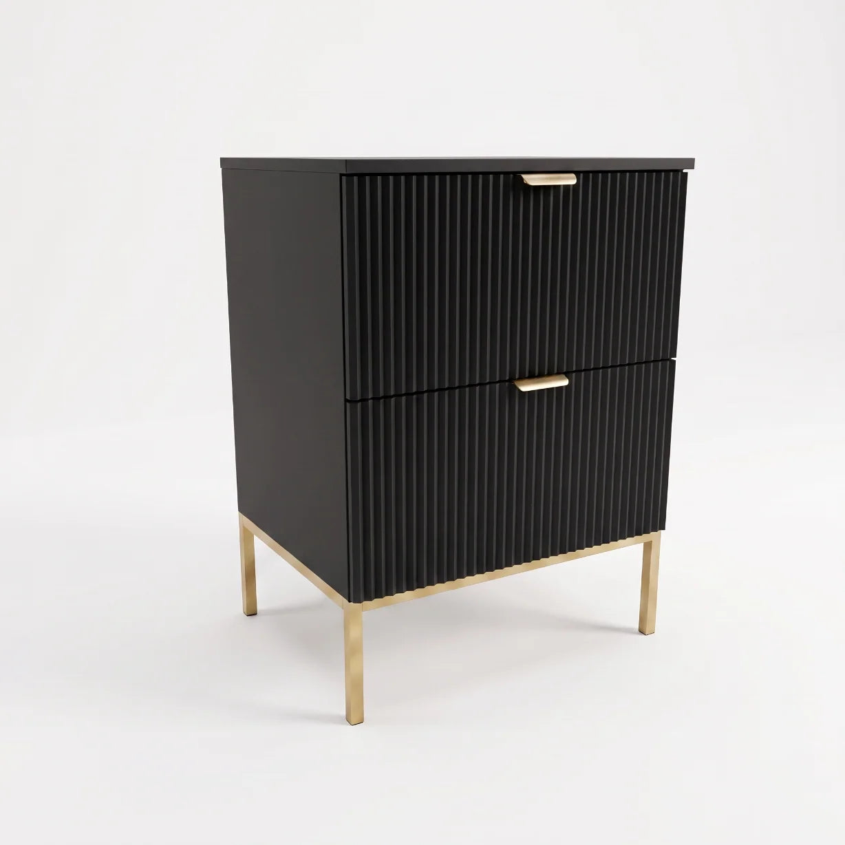 Schwarzer Waschtischunterschrank Willy 60 cm mit Metallgestell, zwei Soft-Close-Schubladen und geriffelten Fronten für moderne Badezimmer