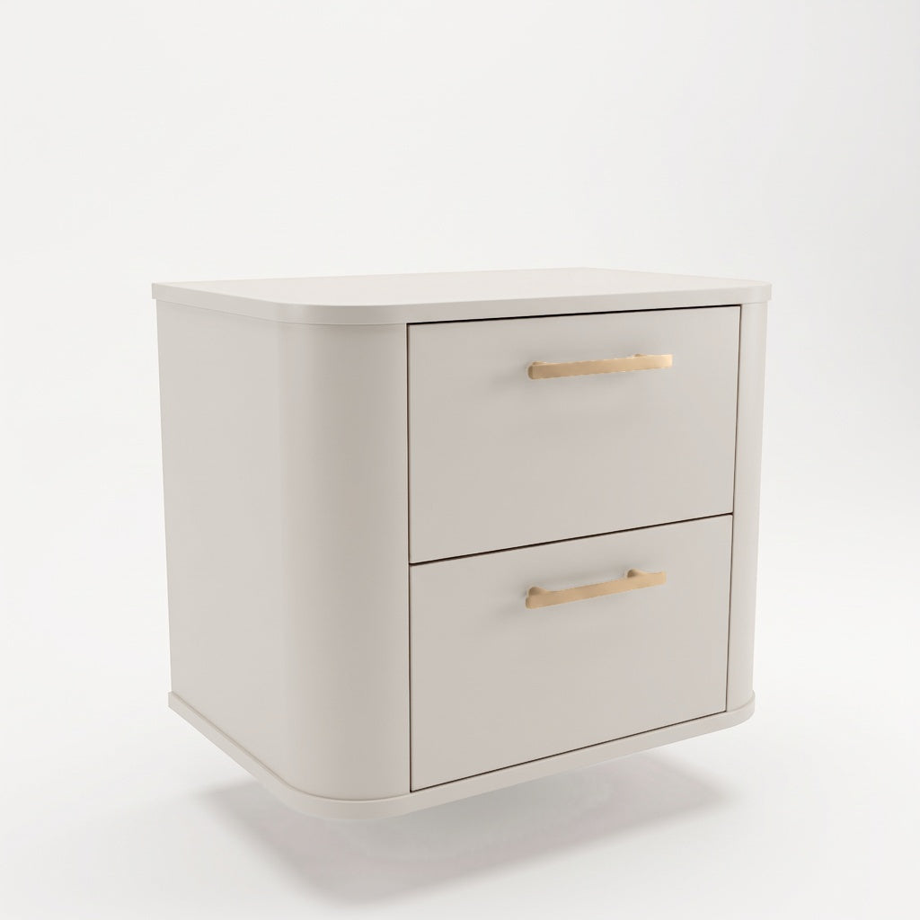 Waschtischunterschrank Nola 60 cm mit 2 Schubladen in Kaschmir, abgerundeter Korpus und matte Fronten