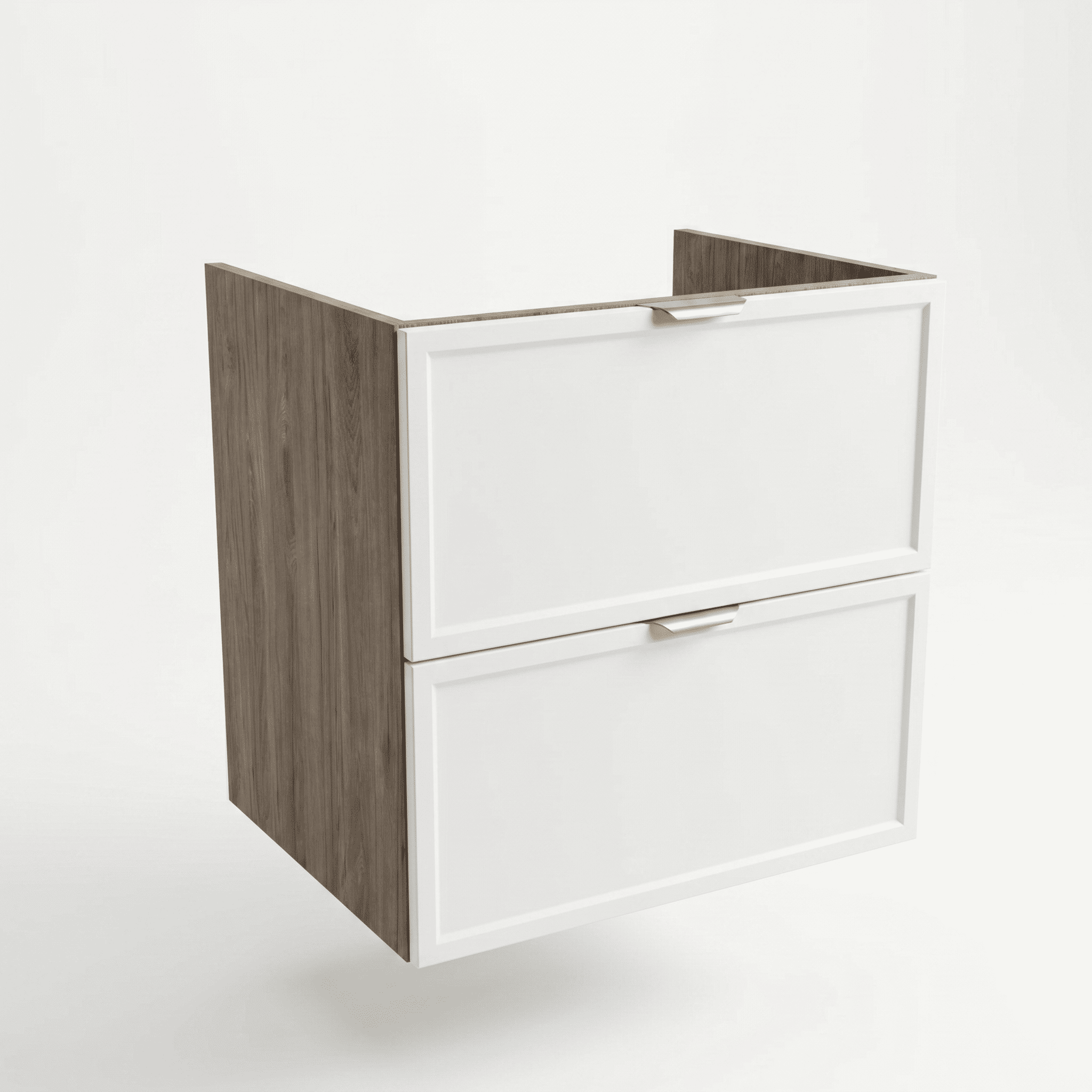 Waschtischunterschrank Roma 60 cm Weiß / Walnuss Dunkel ohne Oberteil – eleganter Badschrank mit Schubladen