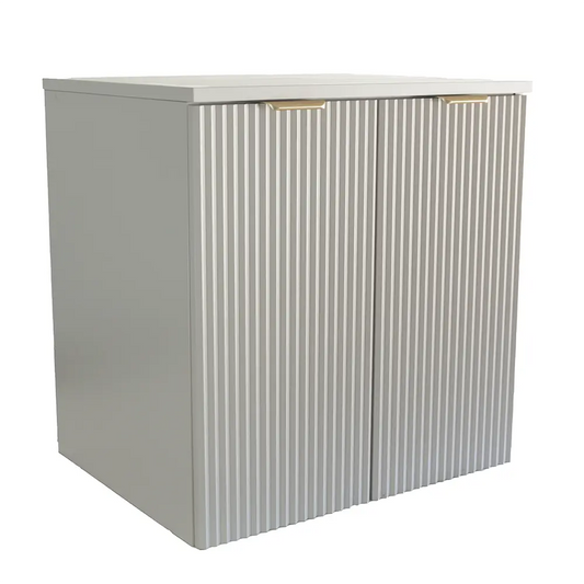 Waschtischunterschrank Willy 60 cm Kaschmir mit Türen, geriffelte Fronten, moderner Badunterschrank in trendiger Farbe, kompakt und funktional.