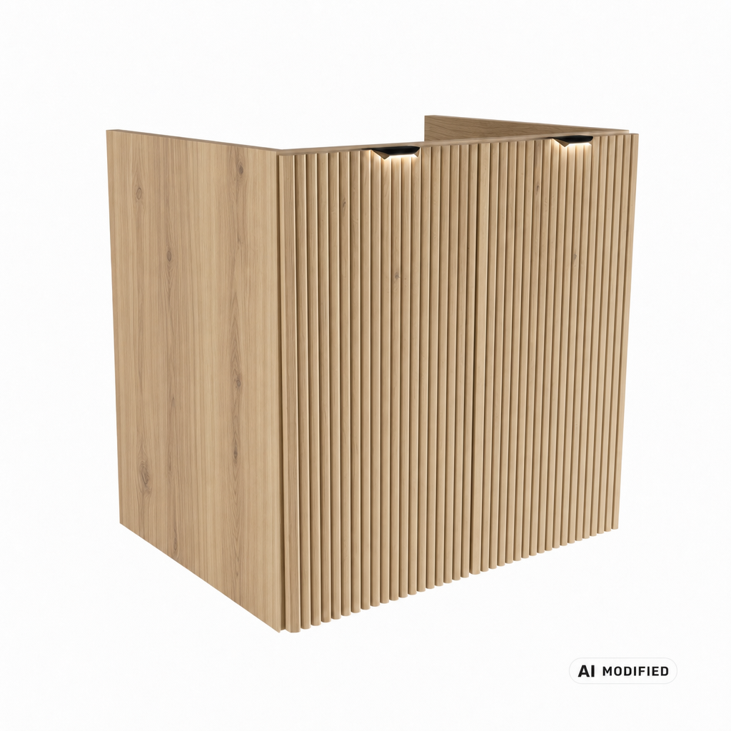 Waschtischunterschrank Willy 60 cm mit 1 Tür, geriffelter MDF-Front und Einlegeboden in Eiche Cremona