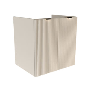 Waschtischunterschrank 60 cm komplett in Kaschmir mit geriffelten Türen, ohne Oberteil, wahlweise mit schwarzen oder goldenen Griffen.