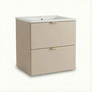 Waschtischunterschrank Orio 60 cm mit Keramikwaschbecken in Kaschmir, Badmöbel mit 2 Schubladen und SOFT-CLOSE