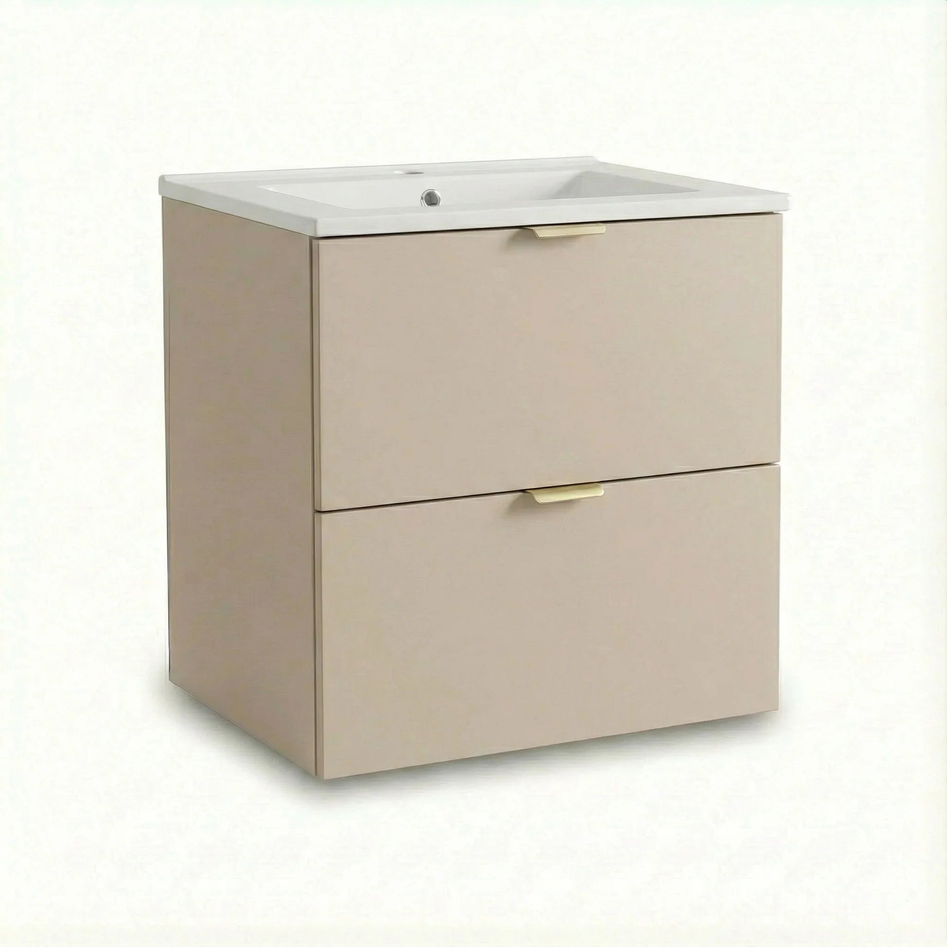 Waschtischunterschrank Orio 60 cm mit Keramikwaschbecken in Kaschmir, Badmöbel mit 2 Schubladen und SOFT-CLOSE