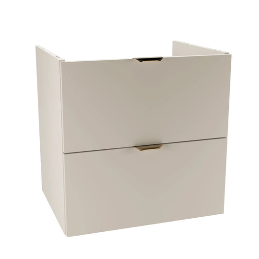 Waschtischunterschrank Orio 60 cm Kaschmir mit 2 Soft-Close Schubladen und Syphonausschnitt – elegantes und funktionales Badezimmermöbel.