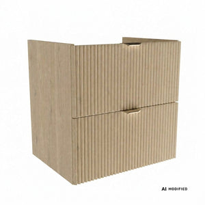 Waschtischunterschrank Willy 60 cm mit 2 Schubladen, geriffelten MDF-Fronten und Siphonausschnitt in Eiche Cremona