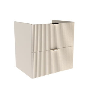 Waschtischunterschrank Willy 60 cm breit in Kaschmir – 2 Soft-Close-Schubladen, vertikal gerillte Fronten, wählbare Metallgriffe in Gold oder Schwarz, ohne Oberplatte, elegantes und funktionales Möbel für moderne Badezimmer.