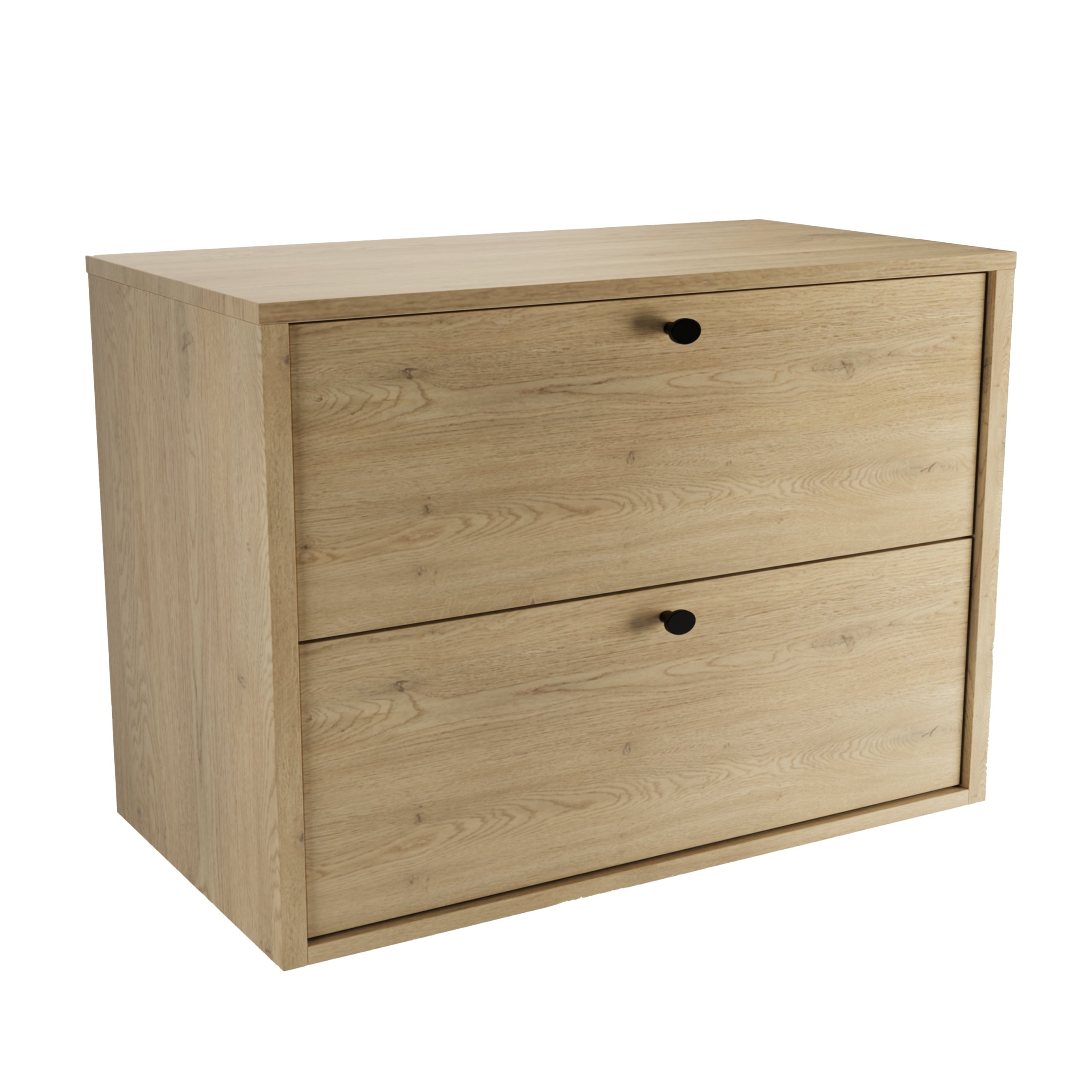 Belino Waschtischunterschrank 80 cm in Cremona Eiche mit glatten, zurückgesetzten Fronten und passender Arbeitsplatte für stilvolles Badezimmer.