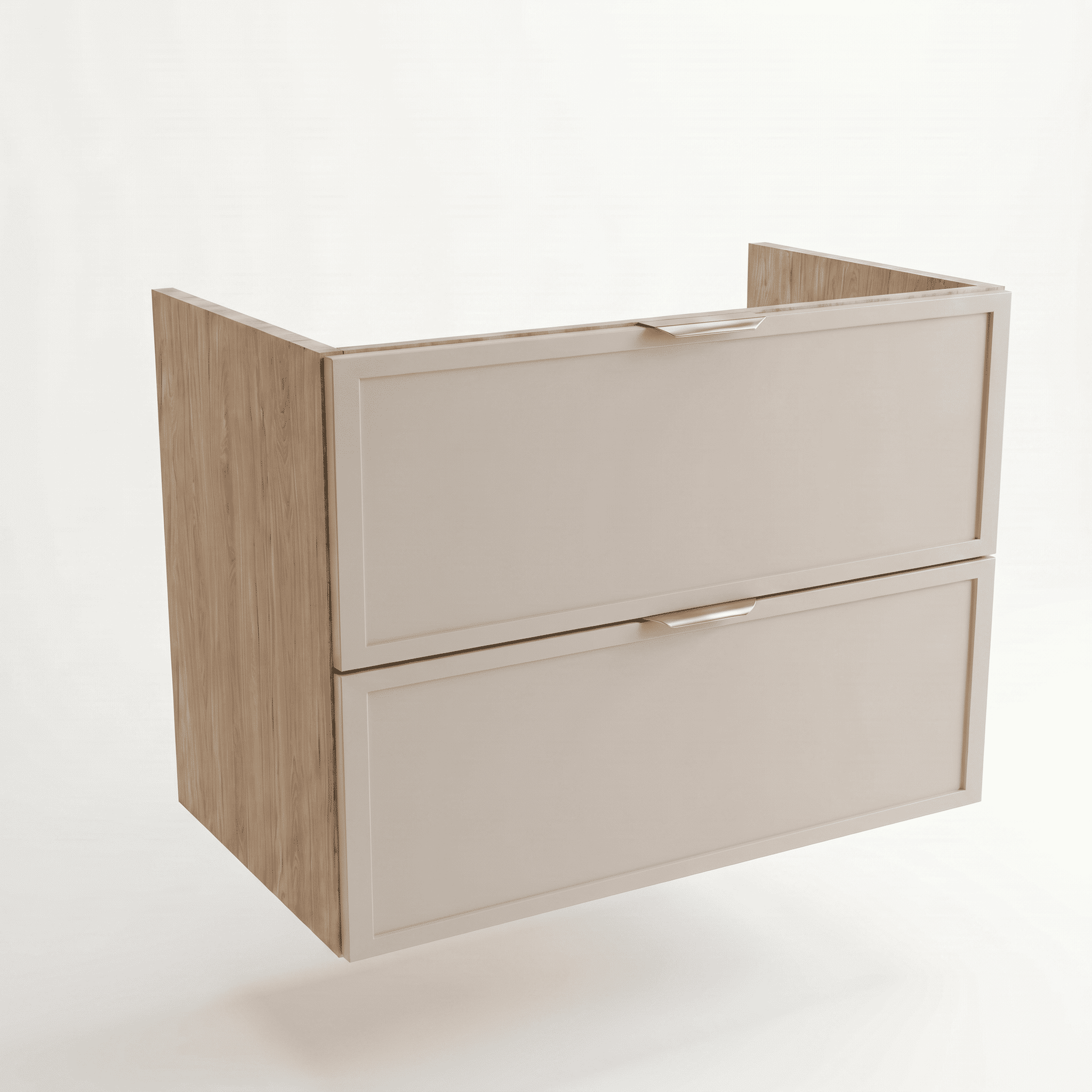 Waschtischunterschrank Roma 80 cm Kaschmir / Eiche Cremona ohne Oberteil – moderner Badschrank mit Schubladen und natürlicher Holzoptik