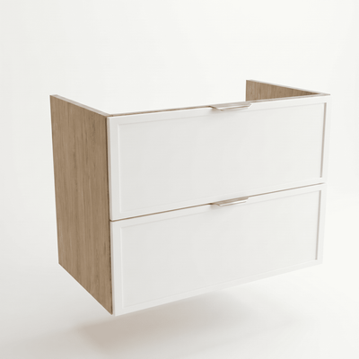 Waschtischunterschrank 80 cm mit 2 Schubladen, ohne Oberteil Roma - Weiß/Eiche Cremona