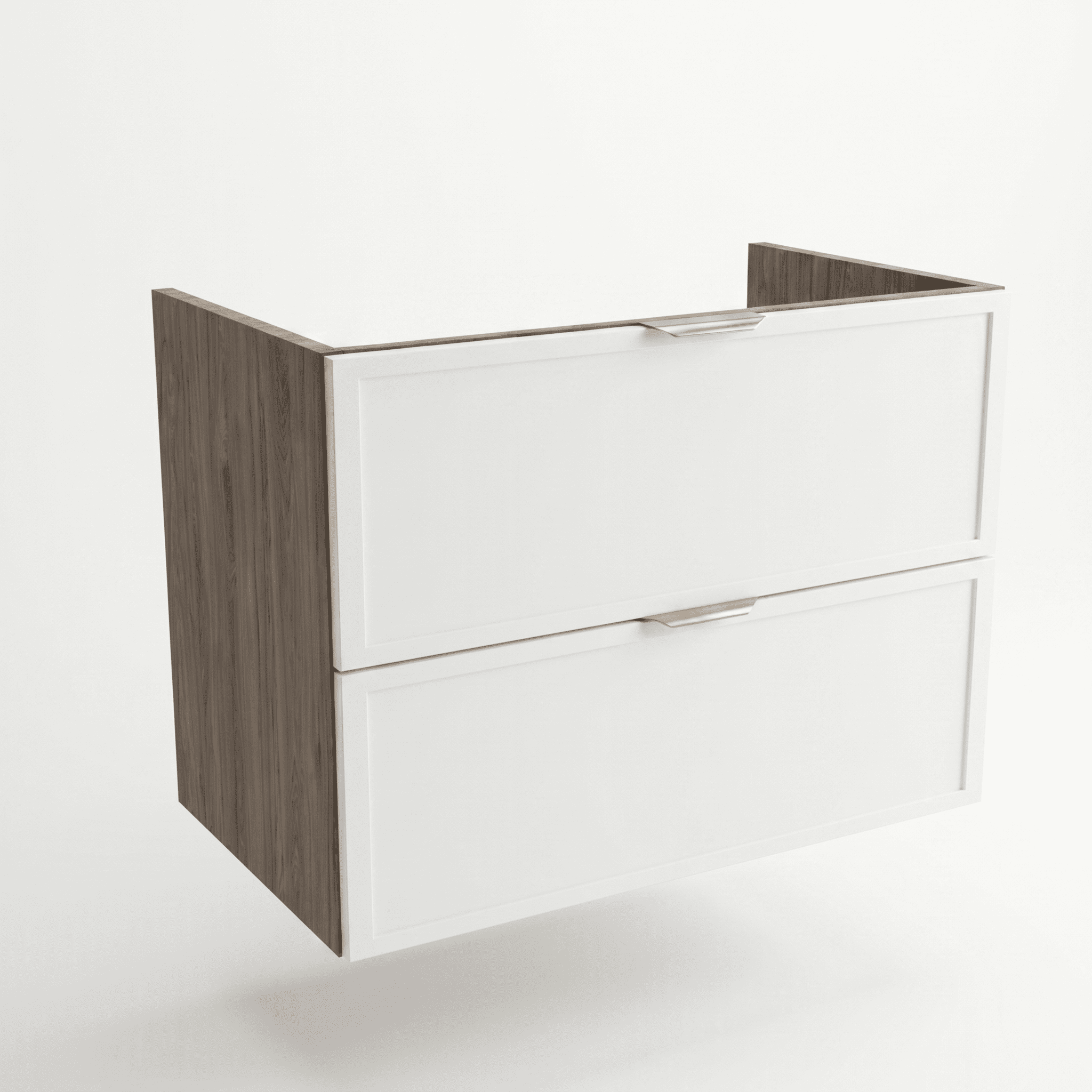 Waschtischunterschrank Roma 80 cm Weiß / Walnuss Dunkel ohne Oberteil – moderner Badschrank mit kontrastreicher Holzoptik