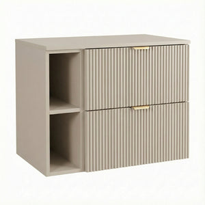 Waschtischunterschrank 80 cm mit Regal Willy in Kaschmir für Badezimmer, geriffelte Fronten, 2 Schubladen SOFT-CLOSE, obere Schublade mit Siphonausschnitt, offenes Regal