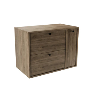 Waschtischunterschrank 80 cm mit geschlossenem Seitenschrank, Modell Belino in Walnuss Dunkel, mit glatten Fronten
