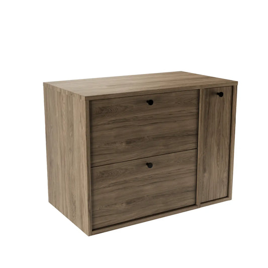 Waschtischunterschrank 80 cm mit geschlossenem Seitenschrank, Modell Belino in Walnuss Dunkel, mit glatten Fronten