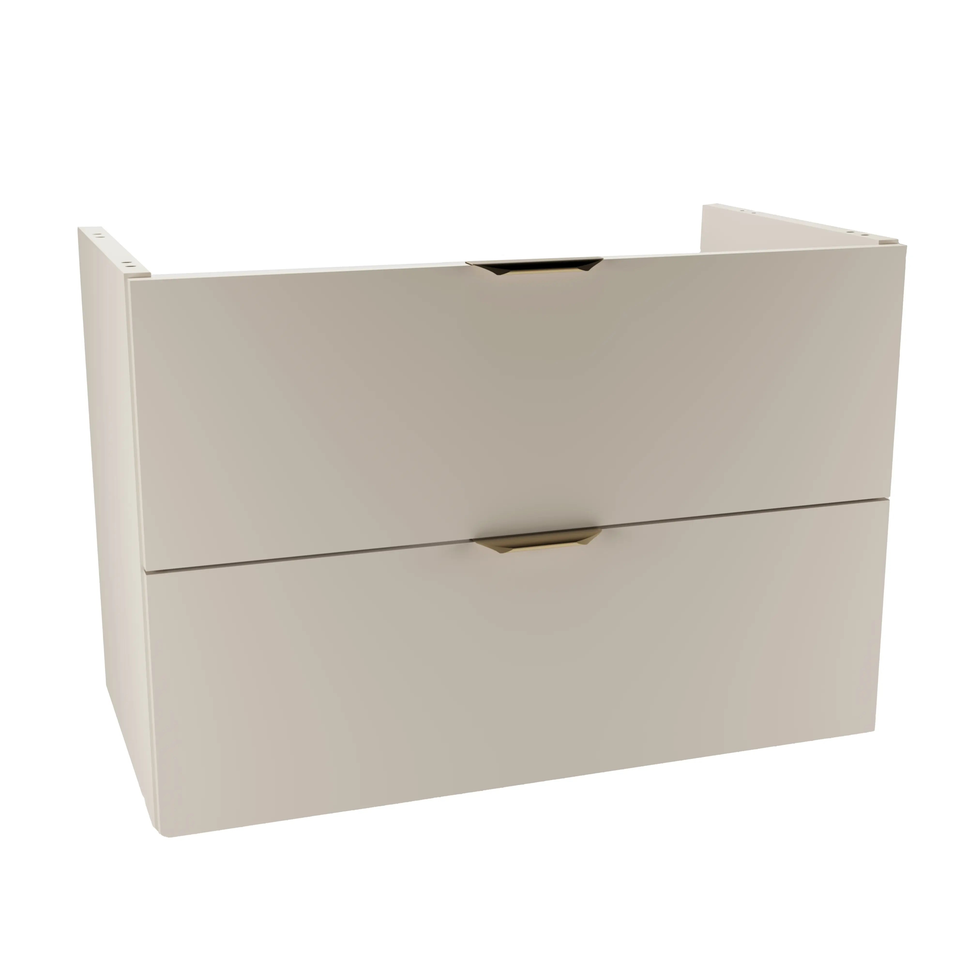 Waschtischunterschrank Orio 80 cm Kaschmir mit 2 Soft-Close Schubladen und Syphonausschnitt – eleganter und funktionaler Badunterschrank.