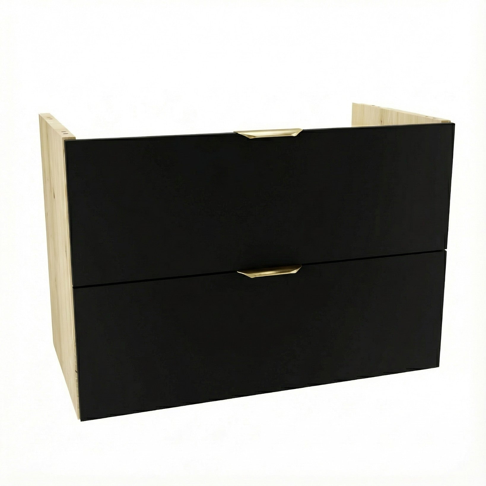 Waschtischunterschrank Orio 80 cm in Schwarz / Eiche Artisan mit 2 Schubladen SOFT-CLOSE, ohne Arbeitsplatte, glatte Fronten, modernes Design aus 18-mm laminierter Spanplatte, ideal für Badezimmer.