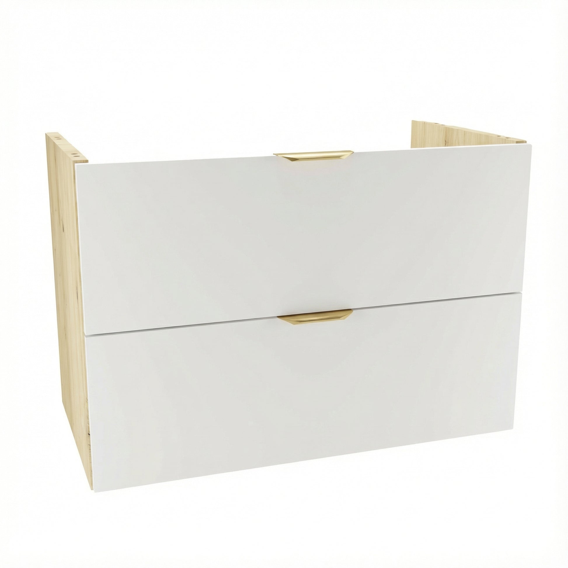 Waschtischunterschrank Orio 80 cm in Weiß / Artisan-Eiche mit 2 Schubladen SOFT-CLOSE, ohne Arbeitsplatte, glatte Fronten, modernes Design aus 18-mm laminierter Spanplatte, ideal für Badezimmer.