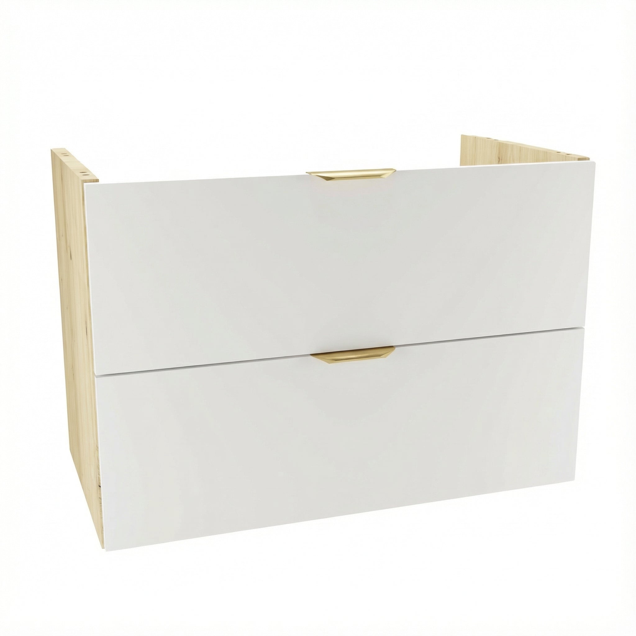 Waschtischunterschrank Orio 80 cm in Weiß / Artisan-Eiche mit 2 Schubladen SOFT-CLOSE, ohne Arbeitsplatte, glatte Fronten, modernes Design aus 18-mm laminierter Spanplatte, ideal für Badezimmer.