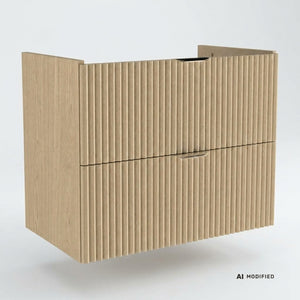 Waschtischunterschrank Willy 80 cm mit 2 Schubladen, geriffelten MDF-Fronten und Siphonausschnitt in Eiche Cremona