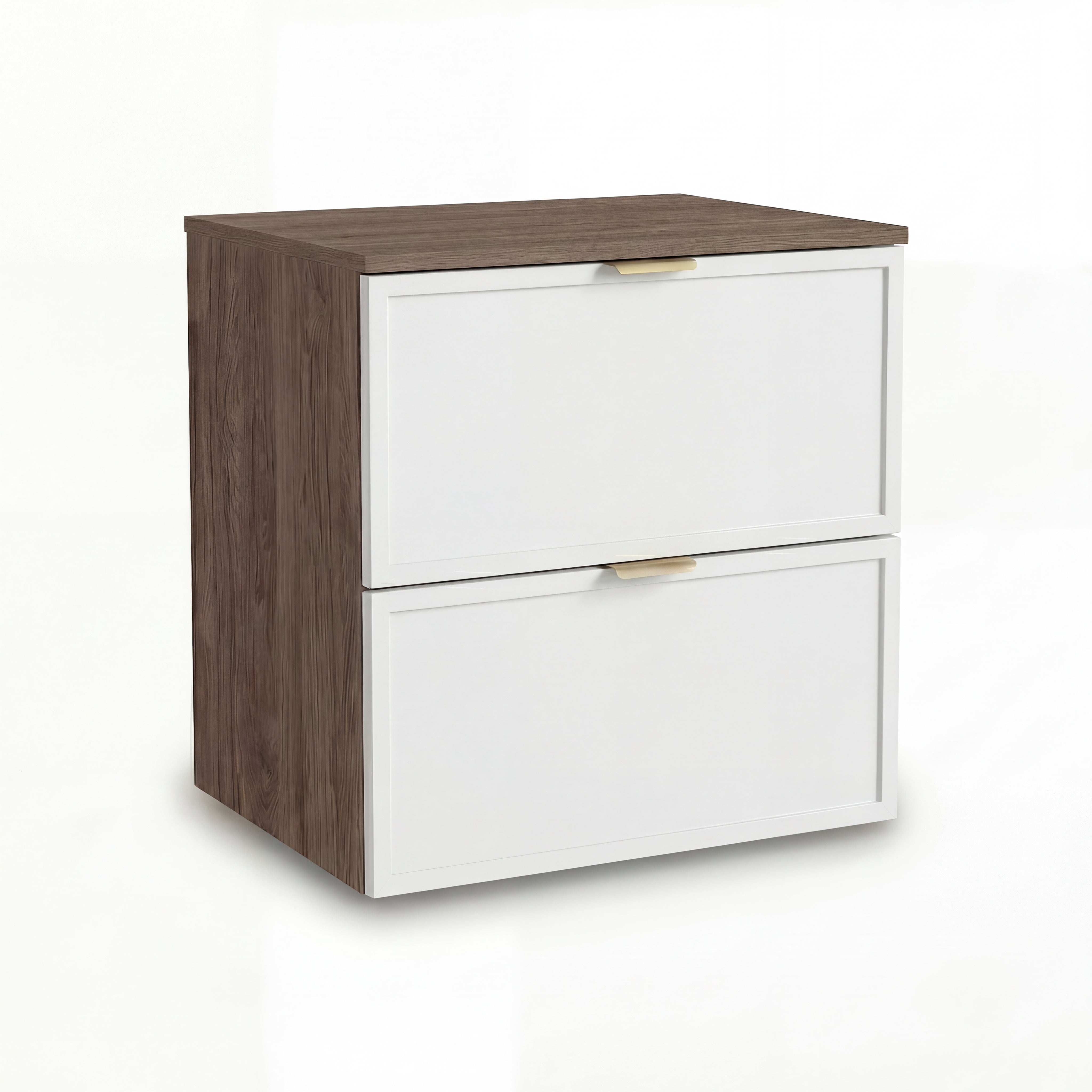 Waschtischunterschrank 60 cm Roma Weiß/Walnuss Dunkel mit Schubladen, Soft-Close und MDF-Fronten für Badezimmer