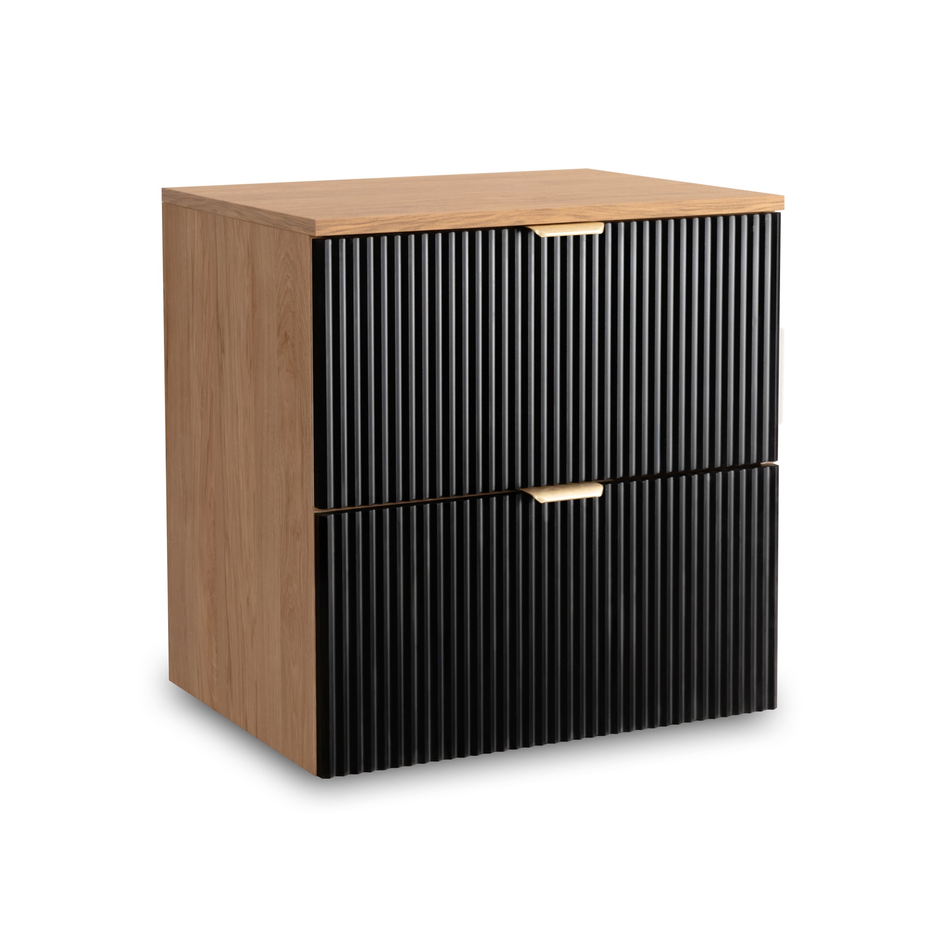 Waschtischunterschrank 60 cm Willy Schwarz/Walnuss mit geriffelten Fronten für Badezimmer