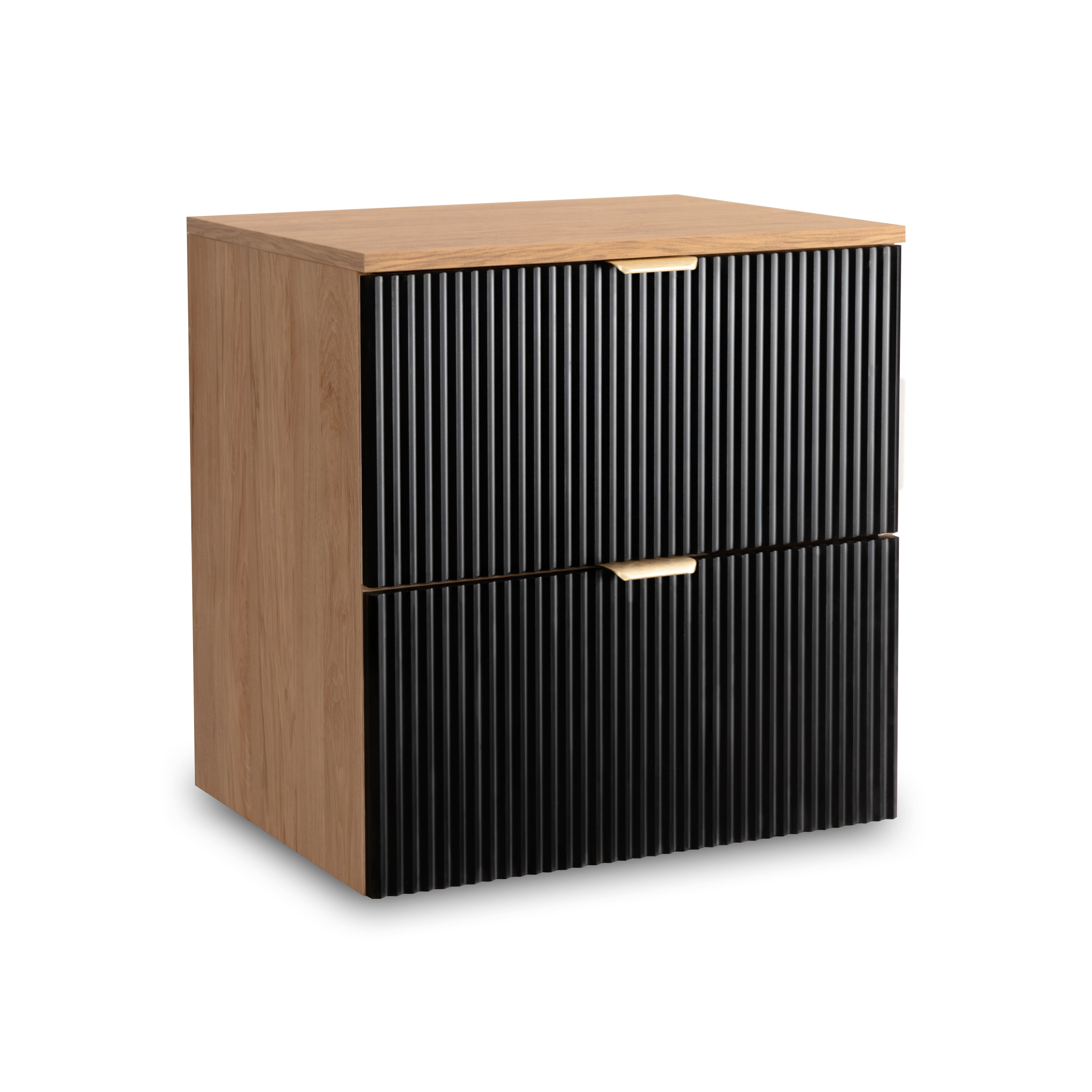 Waschtischunterschrank 60 cm Willy Schwarz/Walnuss mit geriffelten Fronten für Badezimmer