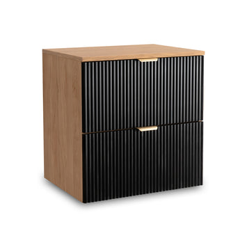 Waschtischunterschrank 60 cm Willy Schwarz/Walnuss mit geriffelten Fronten für Badezimmer