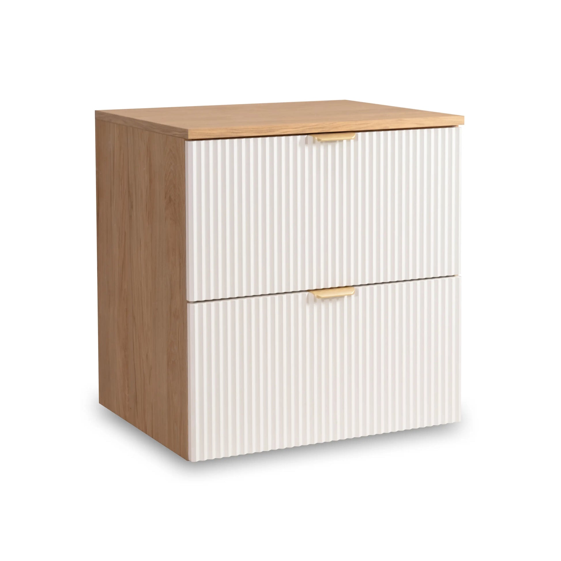 Waschtischunterschrank 60 cm Willy Weiß/Walnuss mit geriffelten Fronten für modernes Badezimmer