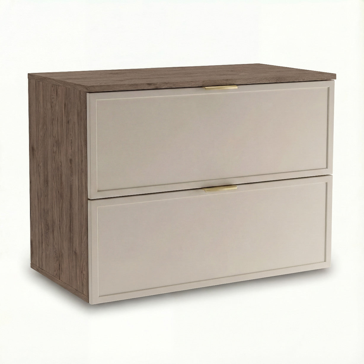 Waschtischunterschrank 80 cm Roma Kaschmir/Dunkle Walnuss mit 2 Schubladen, Soft-Close und MDF-Fronten für Badezimmer
