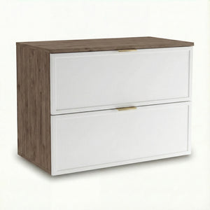 Waschtischunterschrank 80 cm Roma Weiß/Walnuss Dunkel mit 2 Schubladen, Soft-Close und MDF-Fronten für Badezimmer
