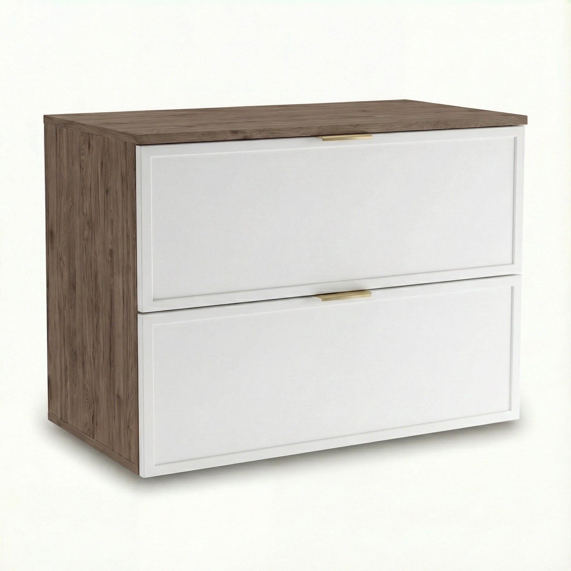 Waschtischunterschrank 80 cm Roma Weiß/Walnuss Dunkel mit 2 Schubladen, Soft-Close und MDF-Fronten für Badezimmer
