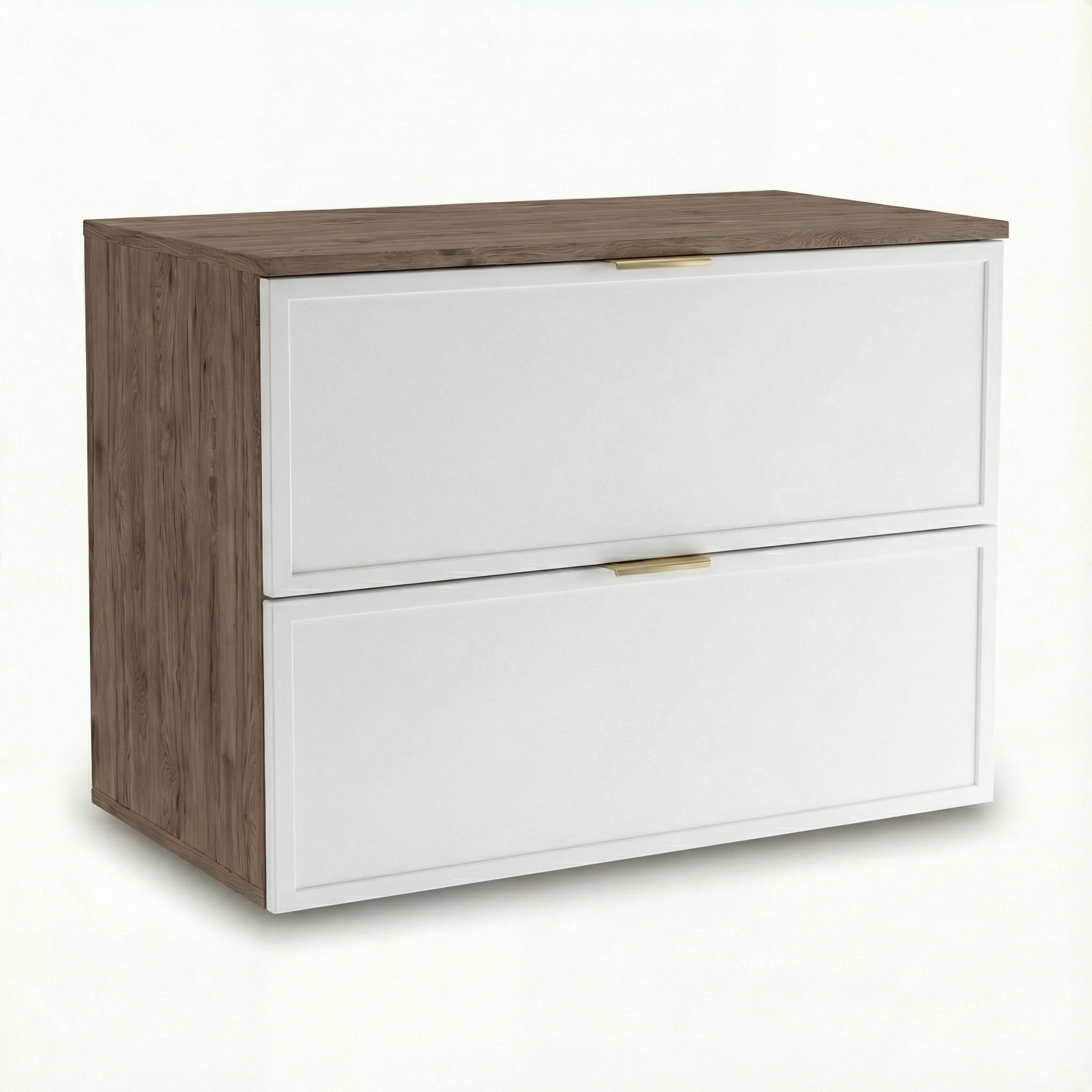 Waschtischunterschrank 80 cm Roma Weiß/Walnuss Dunkel mit 2 Schubladen, Soft-Close und MDF-Fronten für Badezimmer