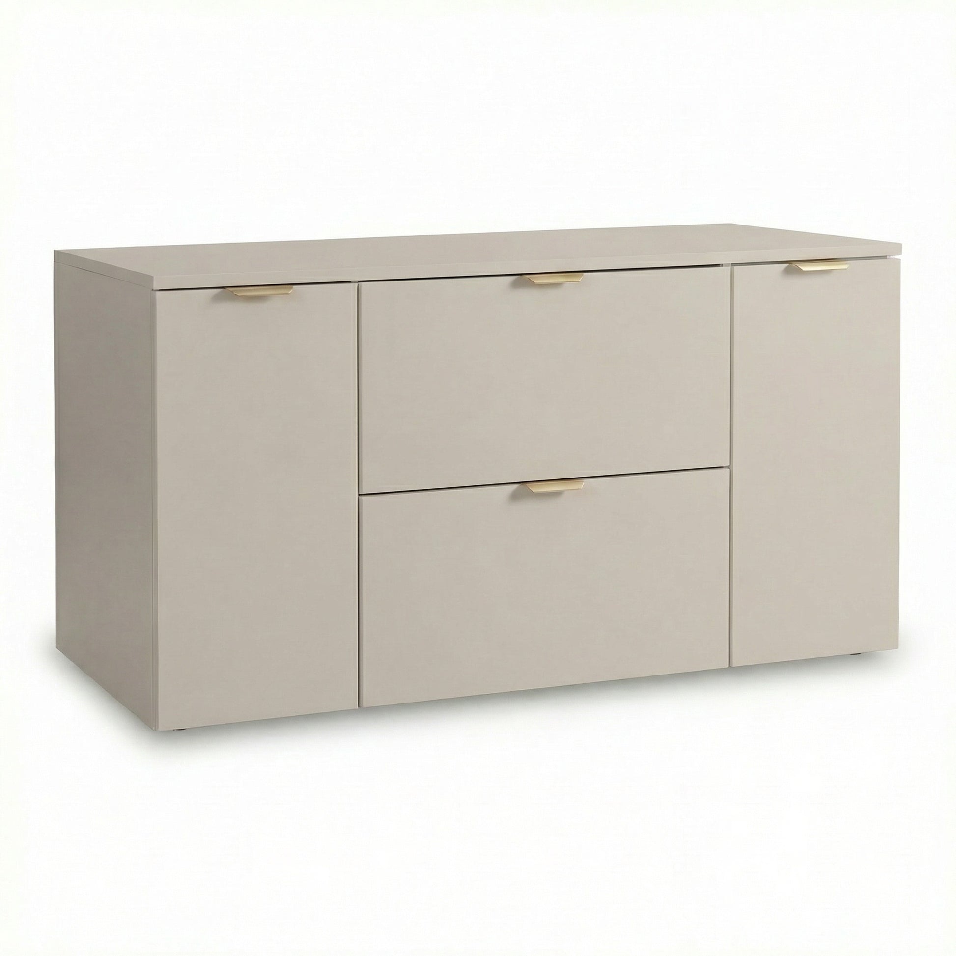 Waschtischunterschrank 120 cm Orio Kaschmir mit 2 Schubladen und 2 Türen, glatte Fronten, moderner Stauraum für Badezimmer.