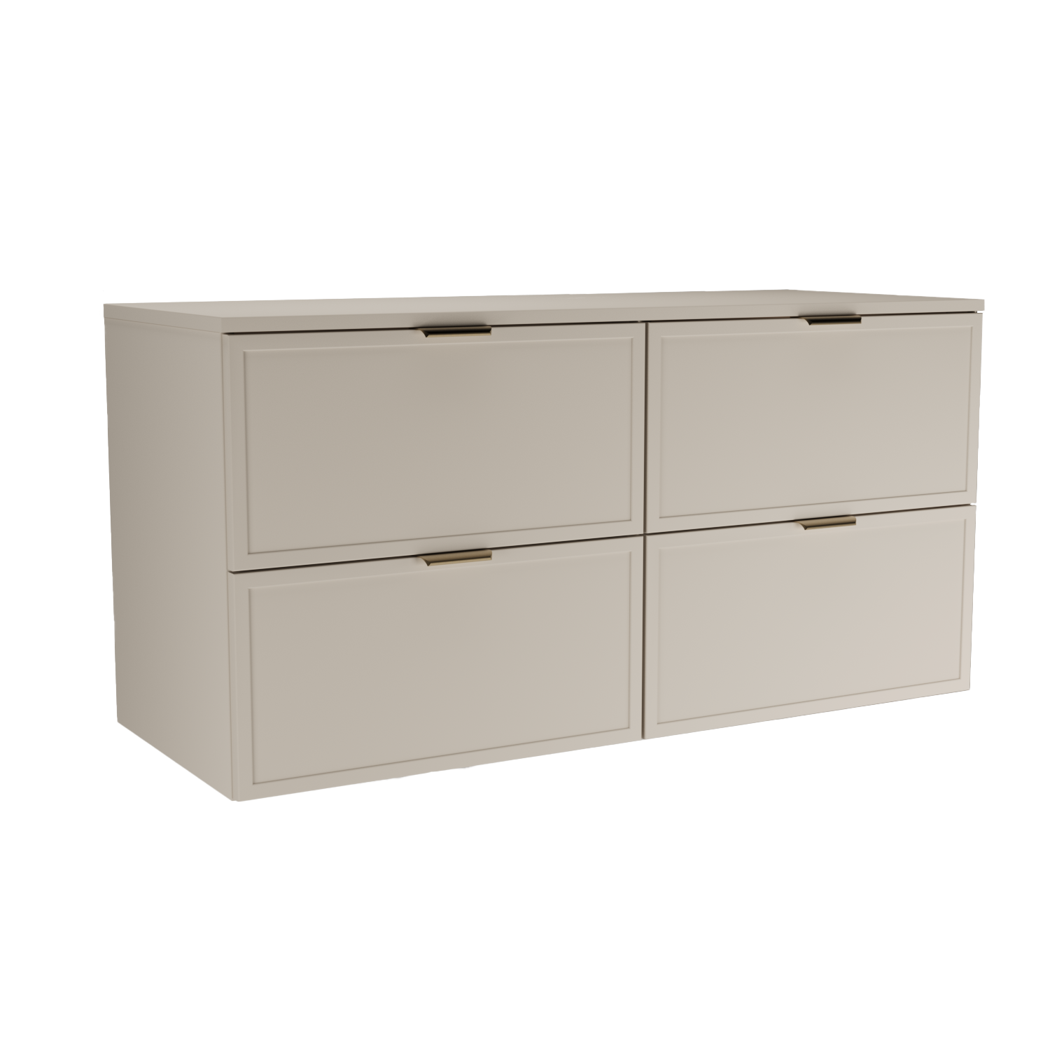 Waschtischunterschrank 120 cm Roma in Kaschmir mit 4 Schubladen, Soft-Close und viel Stauraum für ein modernes Badezimmer.