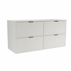 Waschtischunterschrank 120 cm Roma in Weiß mit 4 Schubladen, Soft-Close und Siphonausschnitt. Ideal für Doppelwaschbecken im Badezimmer.