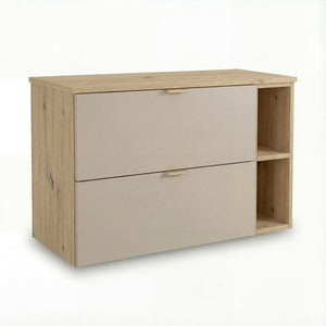 Waschtischunterschrank 100 cm Orio Kaschmir/Eiche Artisan mit Regal und zwei Schubladen Soft-Close für modernes Badezimmer