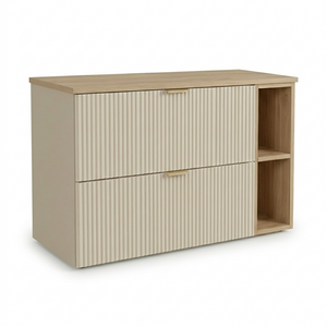 Waschtischunterschrank 100 cm Willy Kaschmir Walnussplatte mit Regal – moderner Bad-Unterschrank für Badezimmer Stauraum.