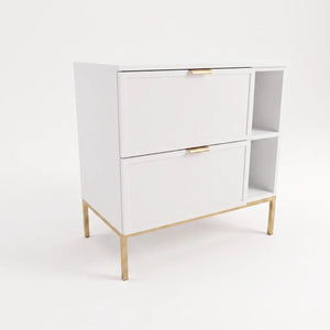 Weißer Waschtischunterschrank Roma 80 cm mit Metallgestell und Regal, zwei Soft-Close-Schubladen und dekorativen Rahmenfronten für Badezimmer