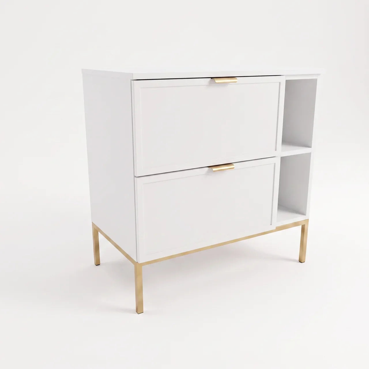 Weißer Waschtischunterschrank Roma 80 cm mit Metallgestell und Regal, zwei Soft-Close-Schubladen und dekorativen Rahmenfronten für Badezimmer