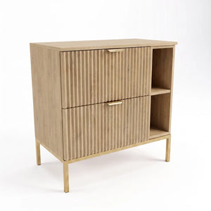 Waschtischunterschrank Willy 80 cm in Eiche Cremona mit Metallgestell und Regal, zwei Soft-Close-Schubladen und geriffelten Fronten für moderne Badezimmer
