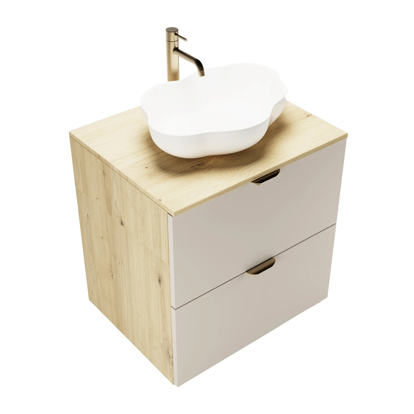 Badmöbel-Set: 60 cm Schrank mit 2 Schubladen Orio - Kaschmir/Eiche artisan