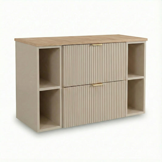 Waschtischunterschrank 100 cm mit 2 Regale Willy - Kaschmir, Walnussplatte