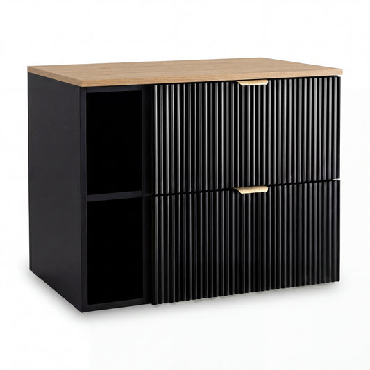 Waschtischunterschrank 80 cm mit Regal Willy - Schwarz, Walnussplatte
