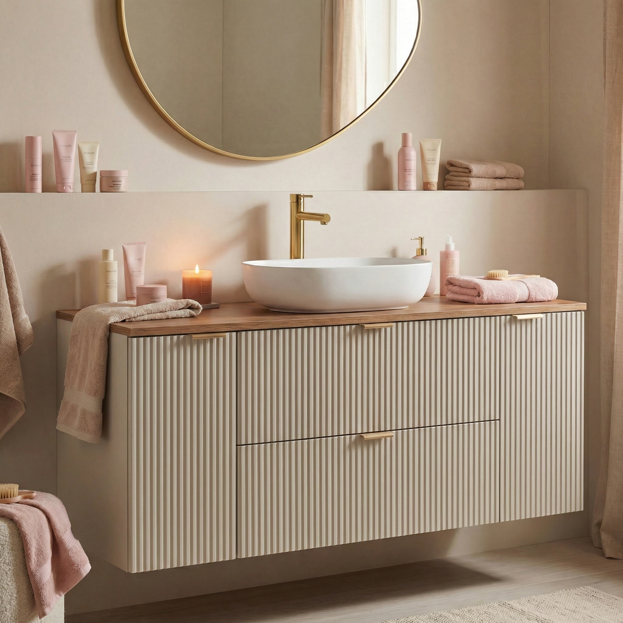 Waschtischunterschrank 140 cm mit 2 Türen und 2 Schubladen Willy - Kaschmir, Walnussplatte