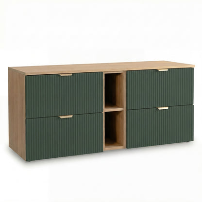 Waschtischunterschrank 140 cm mit Regal Willy - Salbei/Walnuss
