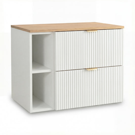 Waschtischunterschrank 80 cm mit Regal Willy - Weiß, Walnussplatte