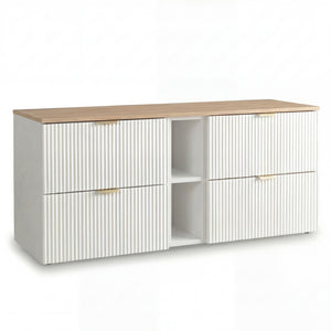 Waschtischuntershrank 140 cm mit Regal Willy - Weiß, Walnussplatte