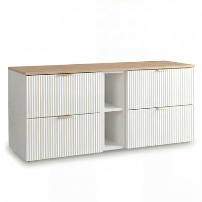 Waschtischuntershrank 140 cm mit Regal Willy - Weiß, Walnussplatte