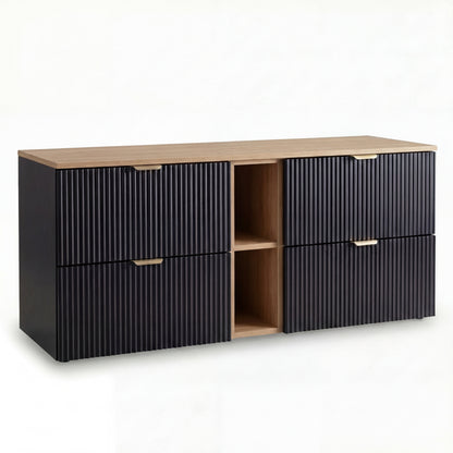 Waschtischunterschrank 140 cm mit Regal Willy - Schwarz, Walnussplatte