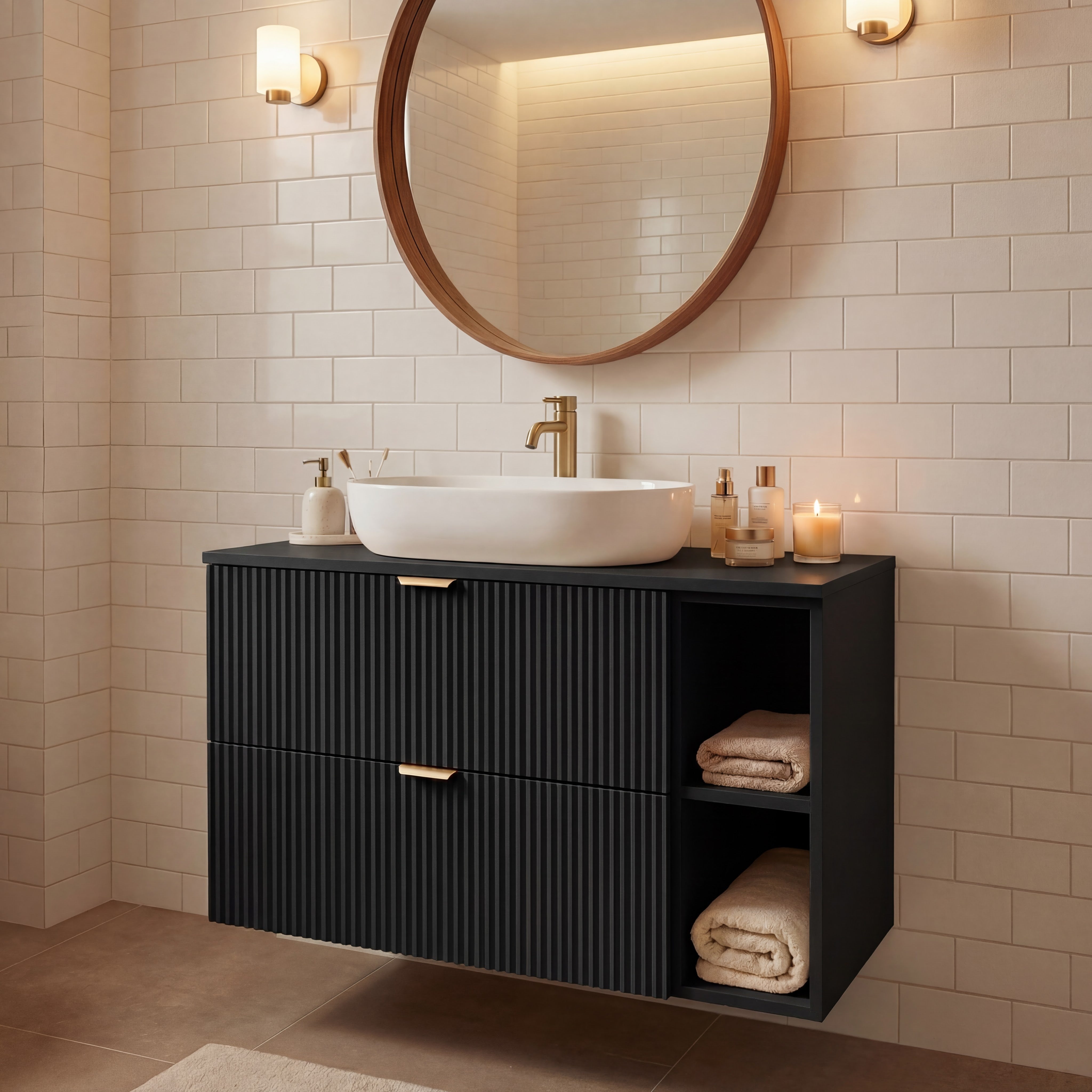 Waschtischunterschrank mit Regal 100 cm Willy - Schwarz